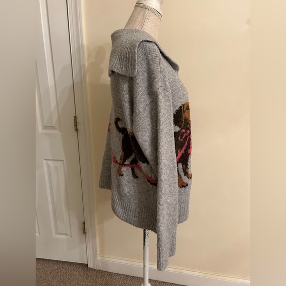 Urban Outfitters Quarter Zip Grey Dogs Print Sweater size M - Picture 5 of 11